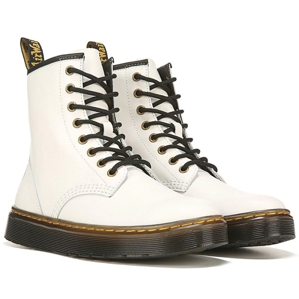 Dr. Martens "Zavala" White Vegan Leather Lace-Up Combat Boots | Women's Size 7